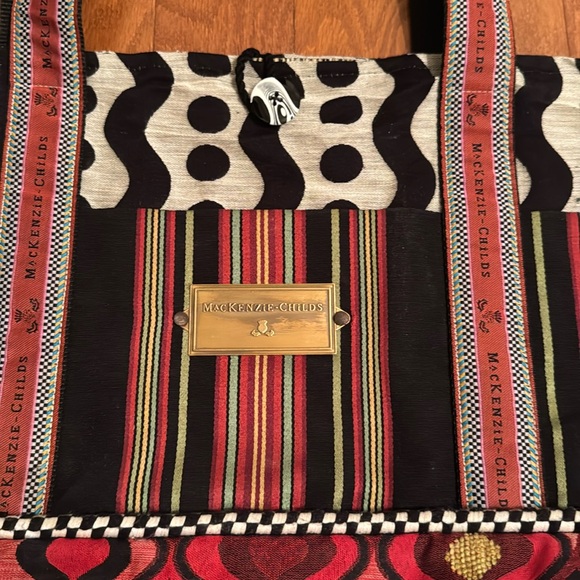 Mackenzie Childs PICK A POCKET TOTE BAG Signature Handles & Brass Plate - Picture 2 of 13